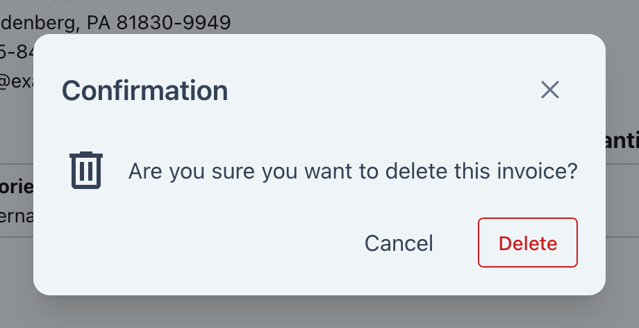Delete Invoice confirmation dialog