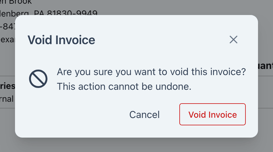 Void Invoice confirmation dialog