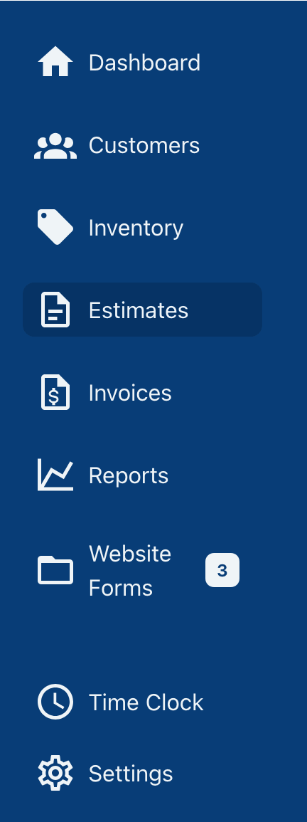 Estimates navigation with the estimate area selected